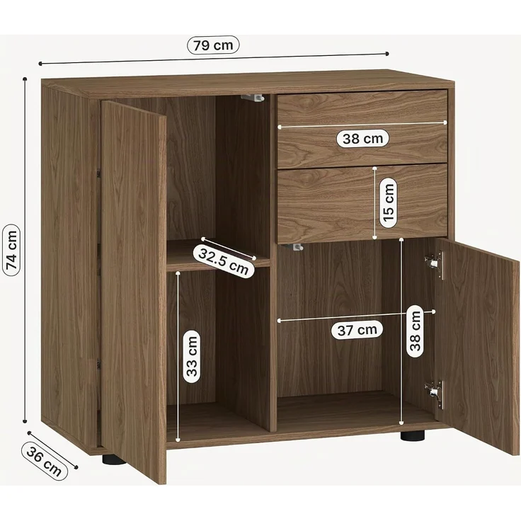 Sideboard Paarl mit 2 Türen 74x79x36 cm Walnussoptik [en. casa] – Bild 2