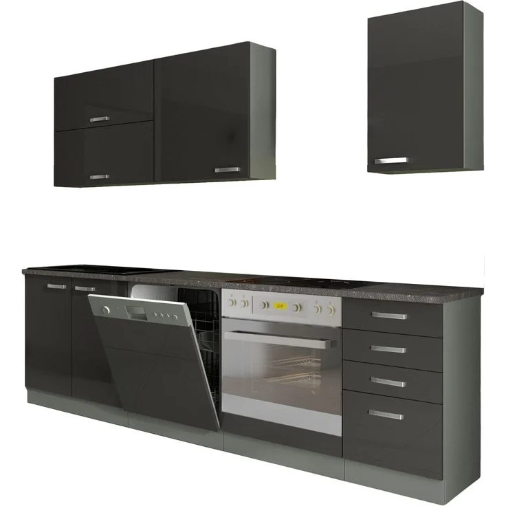 Küche 'Bianca Basic II 240' Küchenzeile, Glanz Grau/ Grey, 85 x 60 x 240 cm – Bild 8