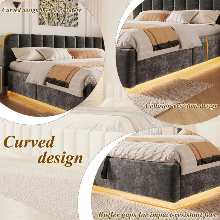 TavilaEcon Boxspringbett Polsterbett mit sicherer Matratzenfixierung & Abgerundete dunkelgrau Liegefläche 180 × 200 cm – Bild 5