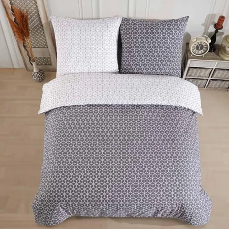 Buymax Bettwäsche Bettbezug Set Sillage 100% Baumwolle, Renforce: 100% Baumwolle, 3 teilig, mit Reißverschluss, modern gestreift, Grau Weiß, 200x220 cm – Bild 7