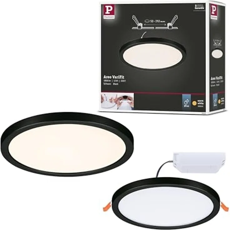 Paulmann 79961 LED Einbaupanel Areo VariFit IP44 rund 175mm Schwarz 3000K