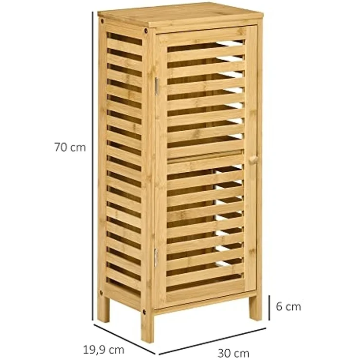 Kleankin Badkommode Badezimmerschrank mit Lamellentür 2 Fächern (Aufbewahrungsschrank, 1 St, Toilettenschrank), Natur, 30 x 19,9 x 70 cm – Bild 3
