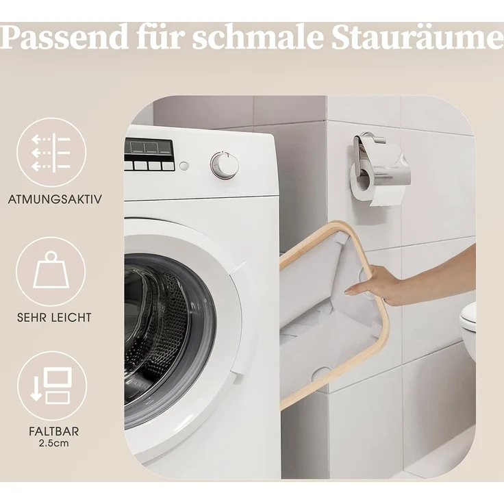HENNEZ Wäschekorb Faltbarer Wäschekorb Grau 60L aus Bambus, Klappbarer Flach, Tragbar Wäschesammler – Bild 4