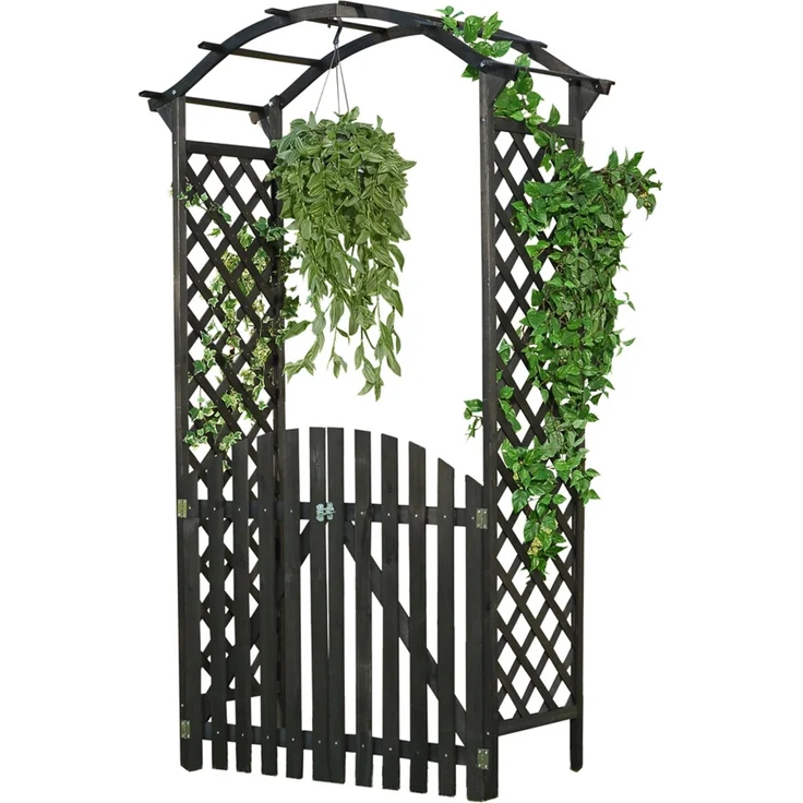 Rosenbogen Schwarz + Türen Spalier Rankhilfe Gitter Holz Pergola Garten Torbogen – Bild 1