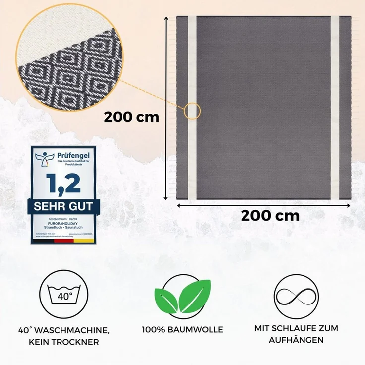 furora HOLIDAY Strandtuch XXL groß 200x200 cm Strand Tuch, aus Baumwolle, Stranddecke, Vielseitig, schöne Farben, hochwertige Verarbeitung – Bild 3