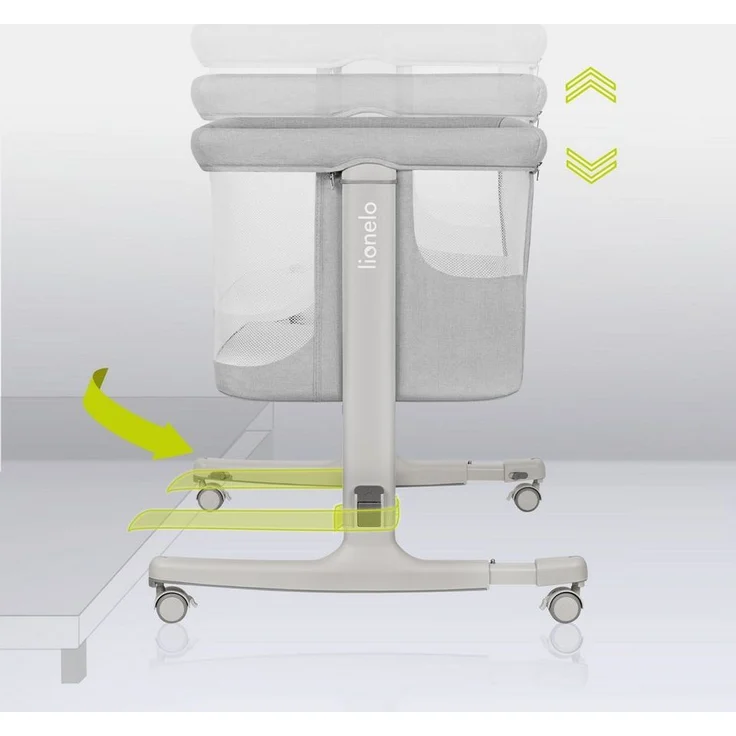 Lionelo Aurora 3 in 1 Babybett bis 9 kg, Beistellbett, Wiege, Höhenverstellug und Einstellung der Neigung der Matratze, 4 Räder mit Bremse Ergonomische Matratze Tasche – Bild 3