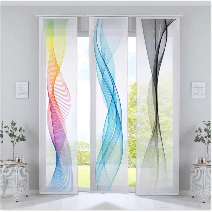 Flächenvorhang 245x60 – Wellenmuster Bunt/Blau/Schwarz Regenbogen – Bild 1