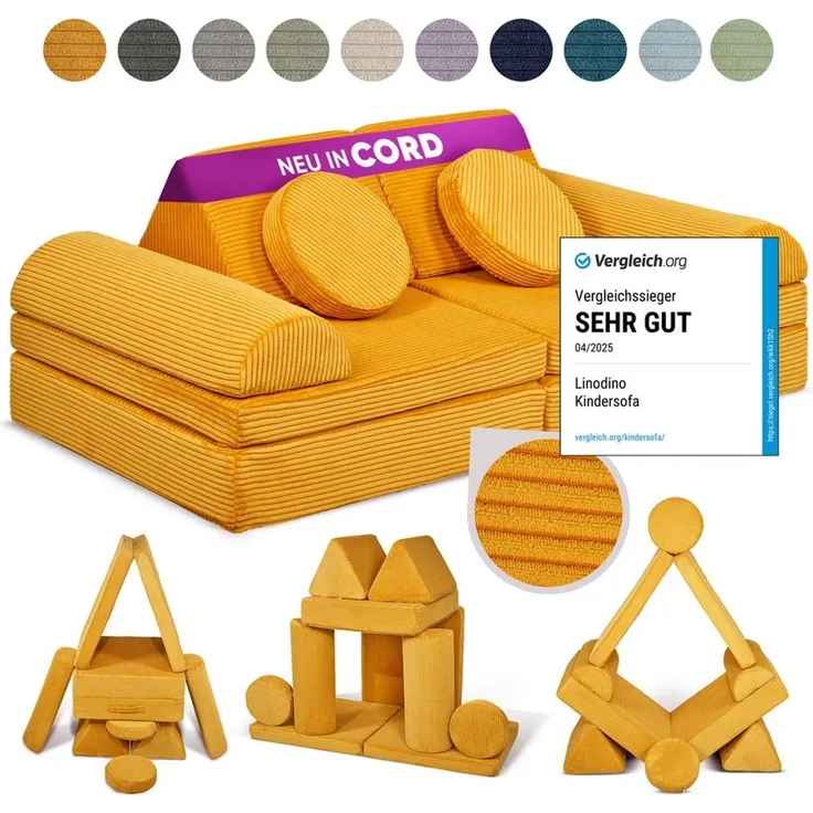 Linodino Kindersofa Spielsofa I Schaumstoff Stapelsteine für Kinder I Kindercouch, 3 Jahre Garantie