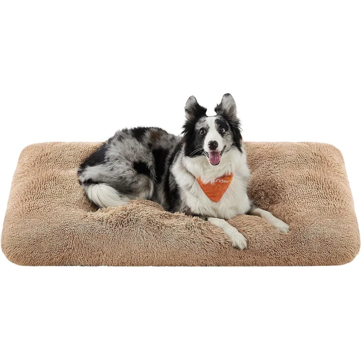 Feandrea Hundebett, Hundekissen, Flauschige Hundematte, Langer Plüsch, 122x74 cm, weiche Polsterung, waschbar, multifunktional, Kamelbraun PGW204K01 – Bild 1