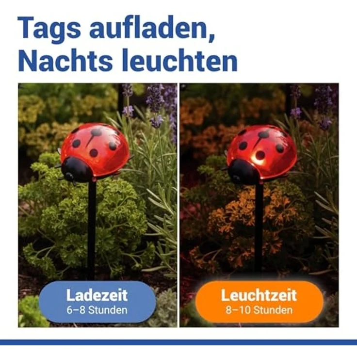 Maximex LED Gartenleuchte Modell Marienkäfer, Ein-/Ausschalter, LED fest integriert, Warmweiß, Beetstecker, solarbetriebene Gartenbeleuchtung, leuchtet bis zu 10 Std – Bild 3