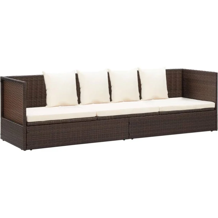 vidaXL Garten-Sofabett mit Kissen Poly Rattan Braun 49392 – Bild 5