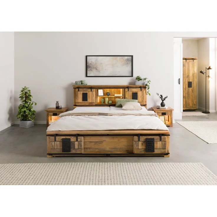 Bett mit Schublade Mango / Altholz 140x200 natur lackiert RAILWAY LUX #107 – Bild 9