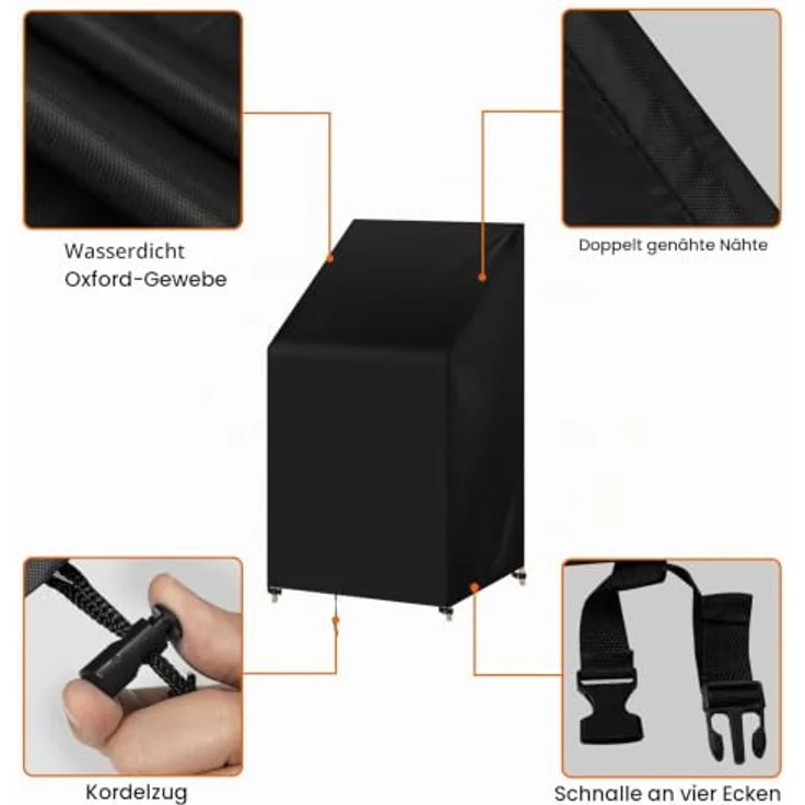 WOLTU Abdeckung für Gartenmöbel, 68x96x110/150 cm, 420D Oxford Gewebe, wasserdicht, UV-beständig, schwarz – Bild 5