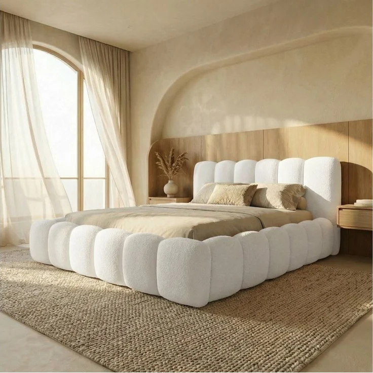 yourhouse24 Polsterbett DALLAS Slim Bubble-Design aus Bouclé, inkl. Bettkasten, Platzsparendes Chunky-Bett mit vertikaler Steppung – Bild 2