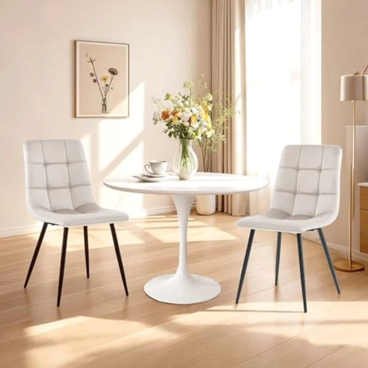 Sweetcrispy Esszimmerstuhl, Küchenstuhl mit Metallbeinen - Samt Esstisch Stuhl ohne Armlehnen, moderner Stühle Esszimmer, 2 Stück, Hellgrau – Bild 3