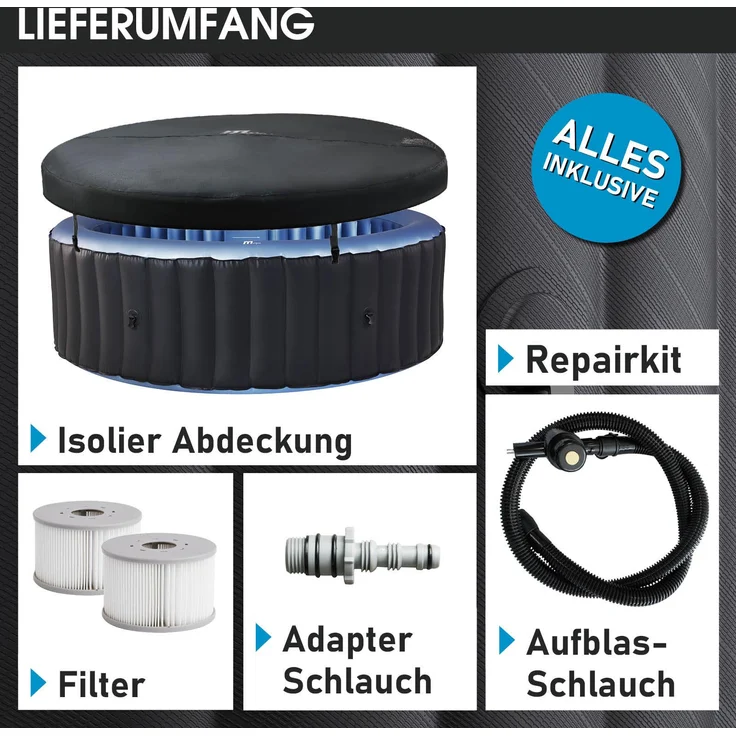 BRAST Whirlpool aufblasbar MSpa 6 Personen In- Outdoor Pool Ø204x70cm 138 Massagedüsen inkl. Aufblasfunktion Abdeckung Timer Heizung – Bild 10