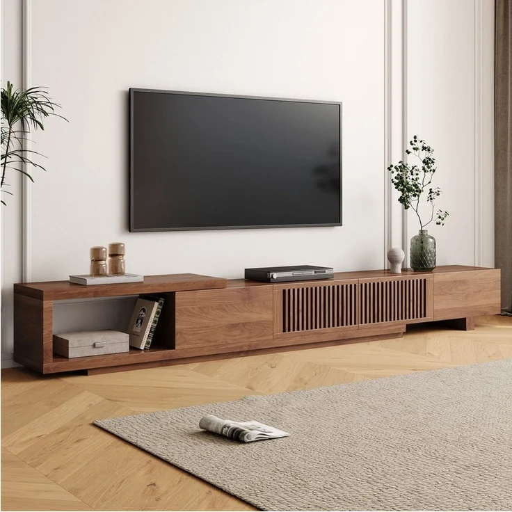 oleyluckidea TV-Schrank Mid-Century TV-Lowboard ausziehbar, Walnuss, für 80"+ TV Breite 198 cm bis 262 cm – Bild 2
