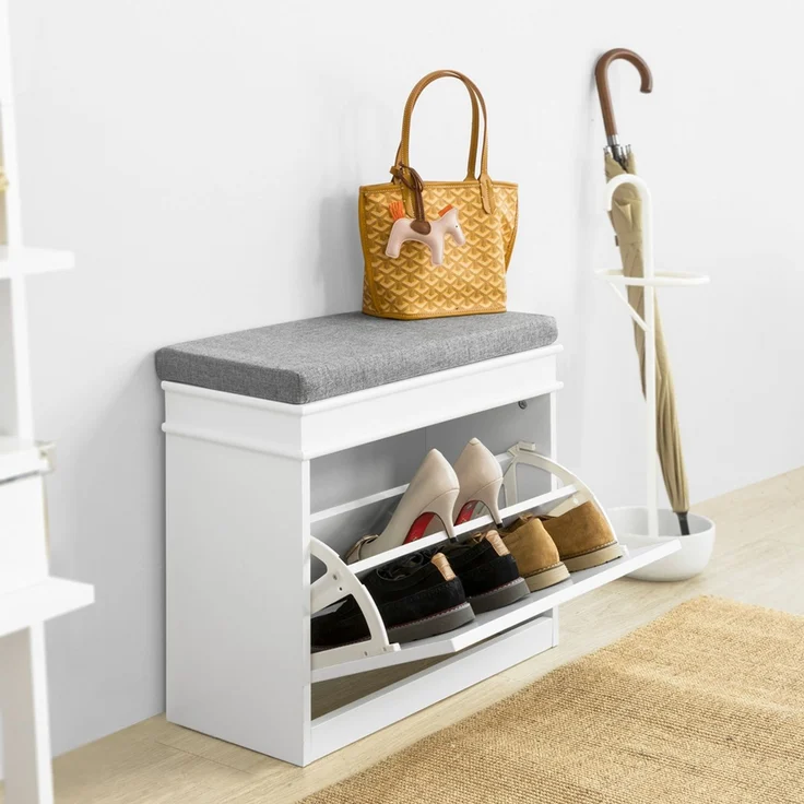 SoBuy FSR82-K-W Schuhbank, MDF, Lackiert, Weiß, 61 x 51 x 24 cm – Bild 5
