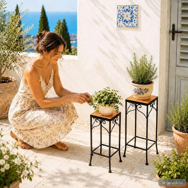 DanDiBo Blumenständer Mosaik Eckig 2er Set 12012 Pflanzenständer für Draußen Blumenhocker Outdoor Beistelltisch Pflanzenhocker – Bild 9