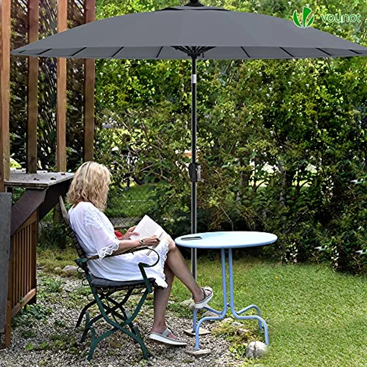 VOUNOT Shanghai Sonnenschirm 270 cm Rund mit Kurbelvorrichtung, Knickbar, Sonnenschutz UV-Schutz, Balkonschirm Gartenschirm Marktschirm mit Schutzhülle, Grau – Bild 8