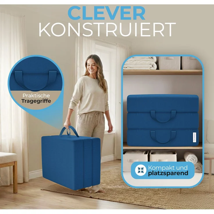Klappmatratze 90x200 cm, 75x195 cm, Bestschlaf, 15 cm hoch, waschbar, versch. Größen & Farben, geeignet für Hausstauballergiker – Bild 4