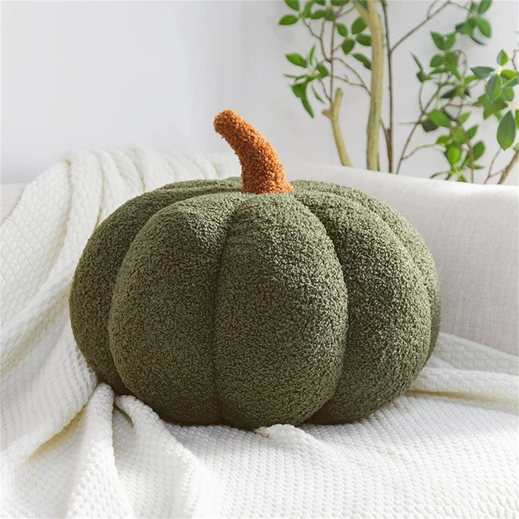 1 Stück – Kürbis-Plüschkissen, Halloween-Dekokissen, weich, rund, ca. 20 cm, Grün – Bild 1