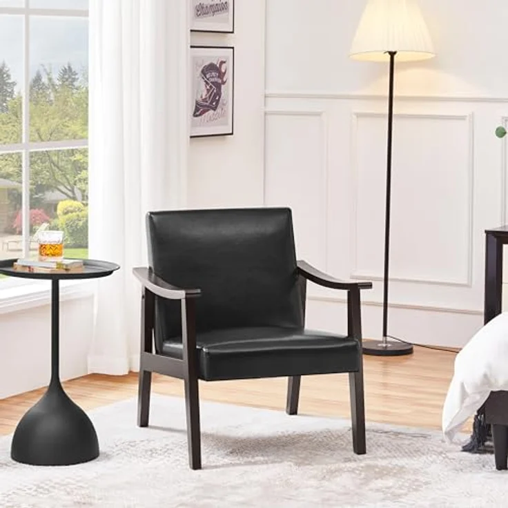 Yaheetech Relaxsessel Retro Loungesessel Polsterstuhl Fernsehsessel Lesesessel Einzelsofa bis 136 kg Belastbar für Wohnzimmer/Empfangsraum/Heimkino/Schlafzimmer Schwarz – Bild 3