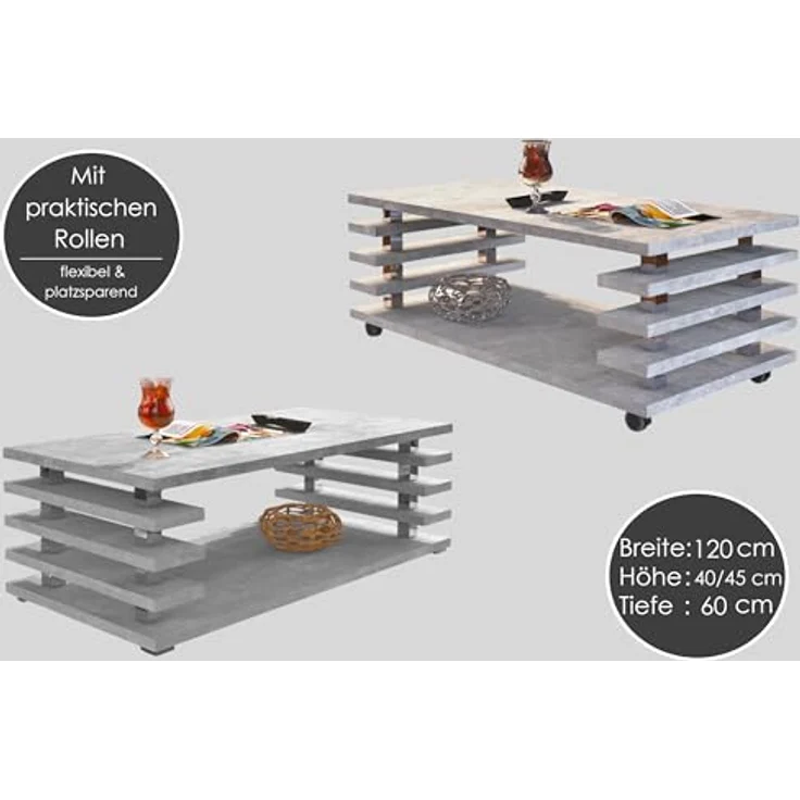designimpex Couchtisch DC-3 Design Wohnzimmertisch Tisch mit / ohne Rollen – Bild 5