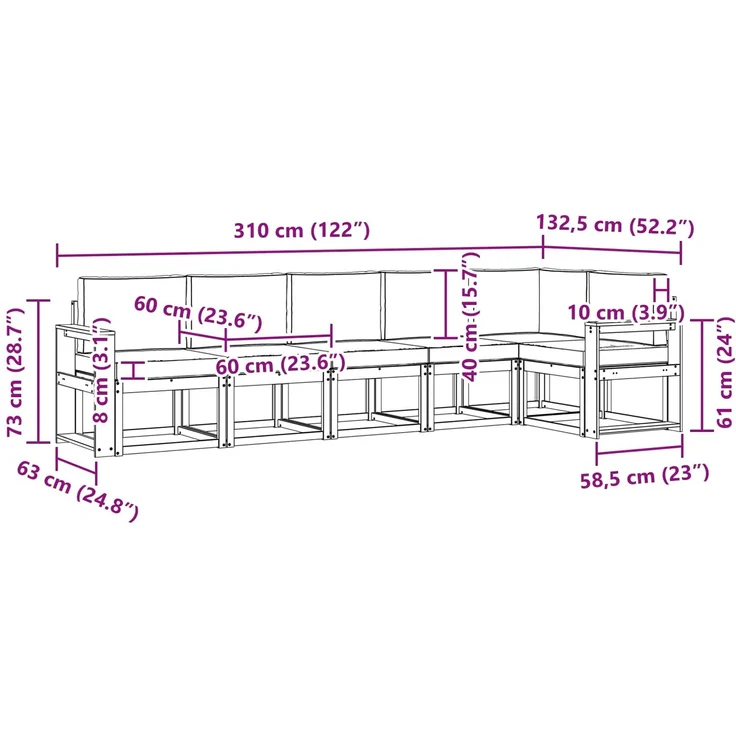 vidaXL Outdoor-Sofagarnitur 6 stk. 6-Sitzer Natur und Hellgrau 3366469 – Bild 10