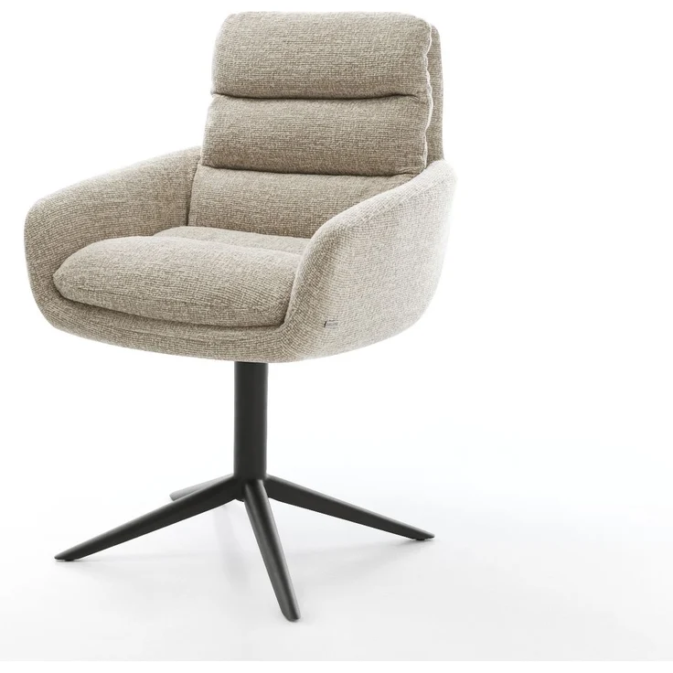 Drehstuhl Abelia-Flex mit Armlehnen Webstoff Soft Beige Fußkreuz Schwarz 360° drehbar Wippfunktion – Bild 1