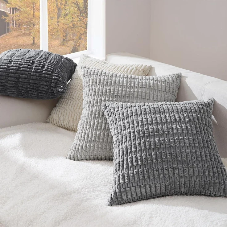 Topfinel Boho Kissenbezug 50x50 cm grau 4er Set Kordsamt Sofa Schlafzimmer – Bild 5