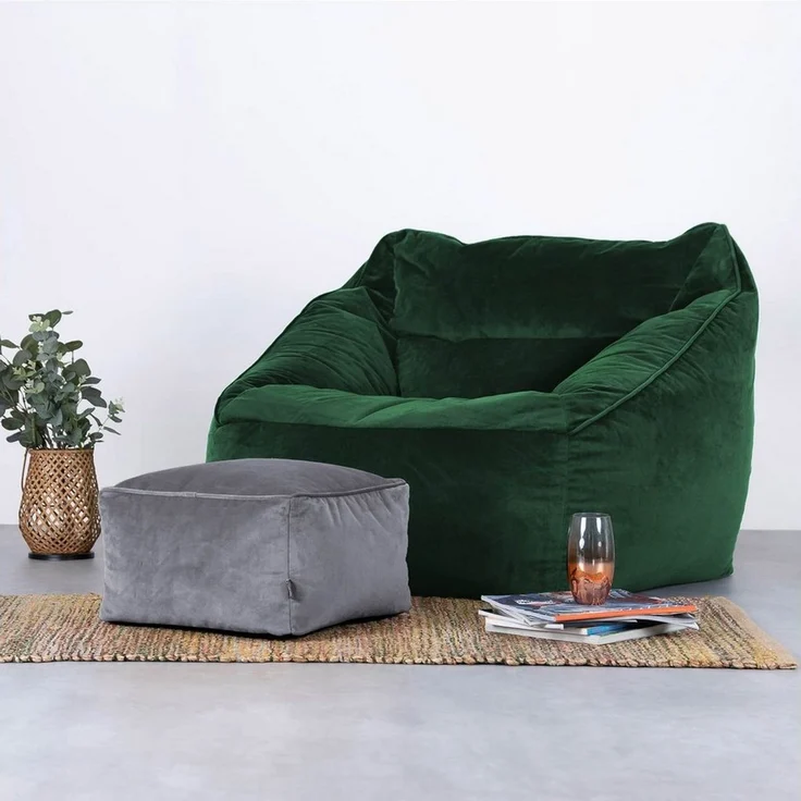 Icon Amara Hocker, Dunkelgrau, Flauschiger Samt Stoff, Samt Sitzsack, Sitzpuff Hocker mit Füllung, Fußhocker für das Wohnzimmer, Deko Wohnzimmer – Bild 2
