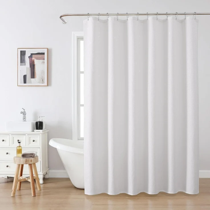 Waffel Duschvorhang Textil Metallringe Bad Vorhang Set 182x214 cm – Bild 2
