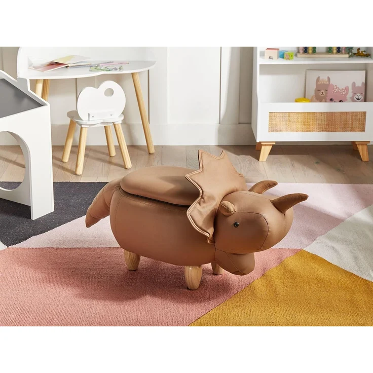 Tierhocker mit Stauraum TRICERATOPS Dinosaurier Stoff Braun – Bild 2