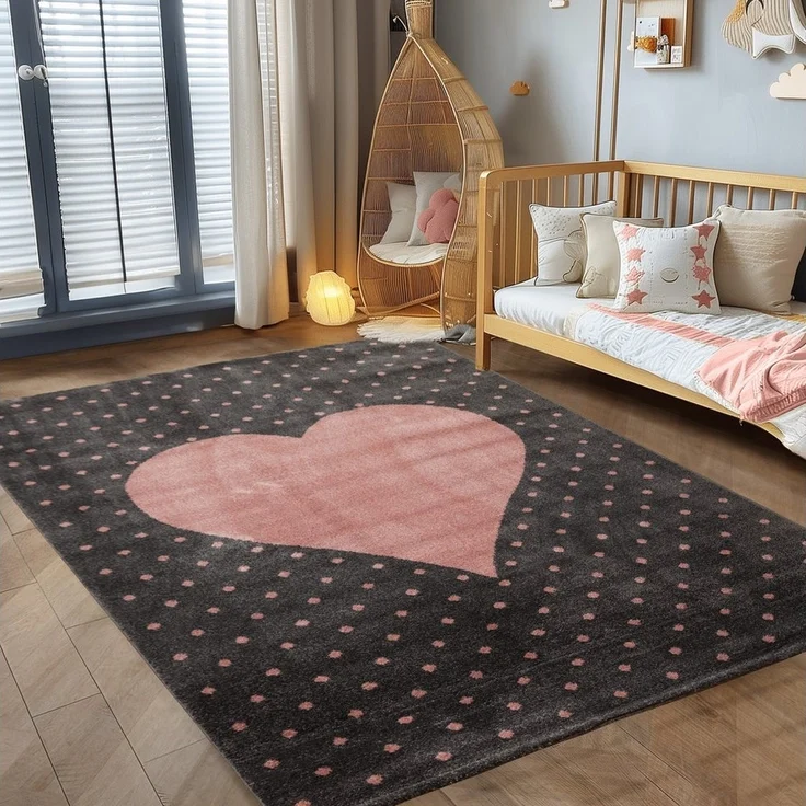 Carpettex Kinderteppich Herz-Design, Rund, Höhe: 10 mm, Teppich Kinderzimmer Herz Design Kinder Teppich Rosa Babyzimmer – Bild 5