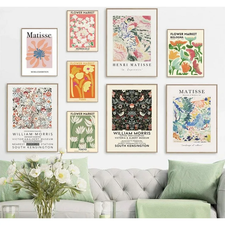 JUSTGOODMOOD Poster Matisse Blumen Market Museum Abstrakt Bilder Wohnzimmer Wandbilder Sch, D (1 St)