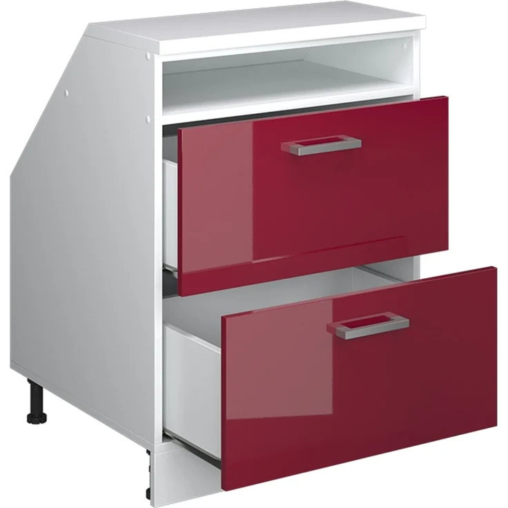 Küchenschrank für Dachschrägen R-Line Rot Hochglanz 60 cm mit 2 Schubladen, Schrankkorpus 60 cm Tiefe Vicco – Bild 3
