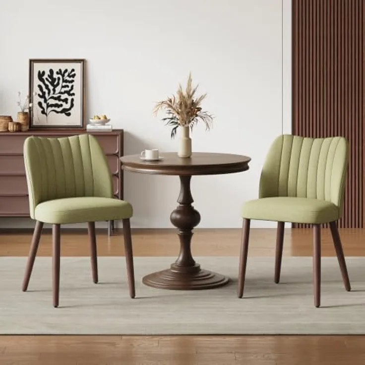 MALOL Esszimmerstühle 2er Set, Polsterstühl mit Rückenlehne, Ergonomisch Gepolsterte Küchenstühle mit vertikaler Rillenlehne, Moderne Esszimmer Stühle für Esstisch Wohnzimmer Café Restaurant, Grün