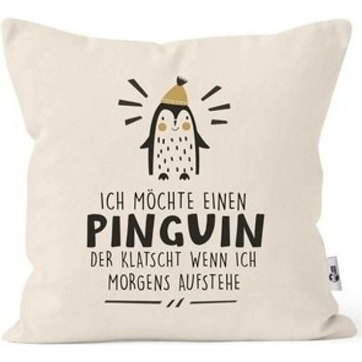 MoonWorks Dekokissen Kissen-Bezug mit Spruch lustig Ich möchte einen Pinguin Kissen-Hülle Deko-Kissen Baumwolle MoonWorks® – Bild 6