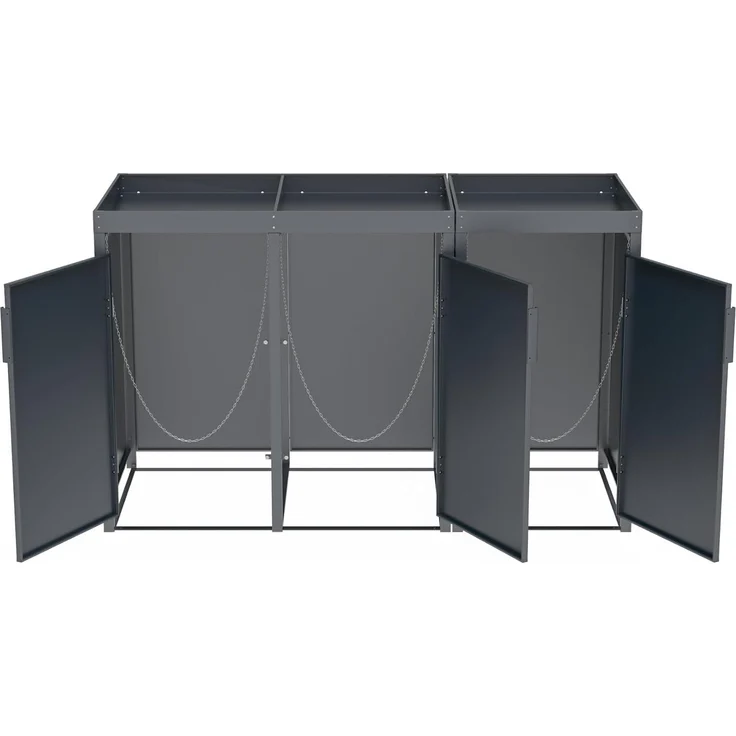 DEGAMO ULM Mülltonnenbox mit Pflanzwanne 3-er, Stahl verzinkt, anthrazit, 200x80x124cm für 3x Tonnen bis 240 Liter – Bild 3