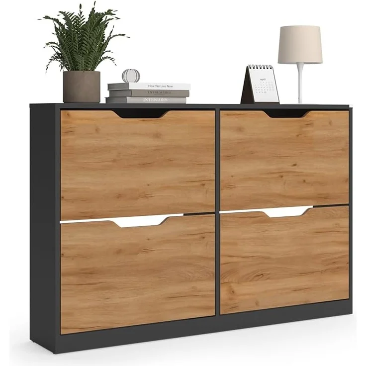 Schuhkipper Luca Anthrazit/Goldkraft Eiche 116 x 77 cm mit 2x2 Kippfächern Vicco – Bild 6