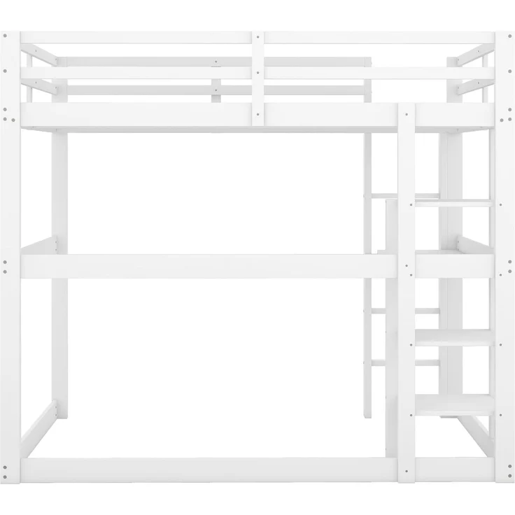 Hochbett 140x200 cm mit Schreibtisch und 4 Ablagefächern, Kinderbett Doppelbett aus massivem Kiefernholz,mit Stauraum,Weiß – Bild 7