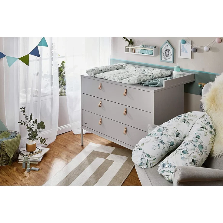 Rotho Babydesign Stillkissen-Set Multi, 190x35 cm, Inkl. Breite Wickelauflage, 85x72 cm, ab 0 Monate, Natural Leaves – Bild 3