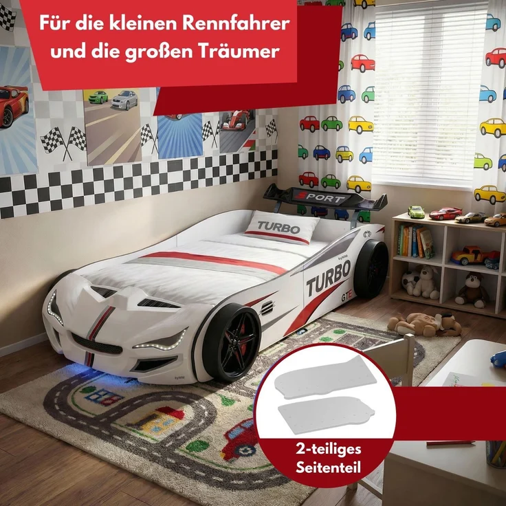 Autobett GTE Kinderbett im Rennwagen-Design mit Lattenrost Farbe Weiß – Bild 5