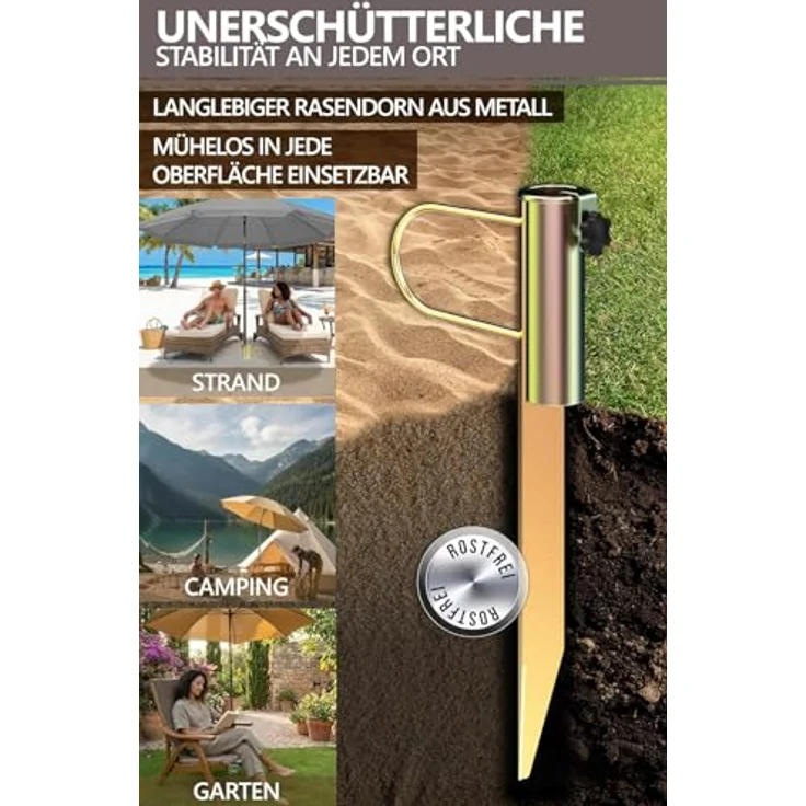 4smile Schirmständer Erdspieß aus Metall – Stabiler Sonnenschirmhalter Rasendorn, Bodenhülse Sonnenschirm für Strand & Garten – Bild 5