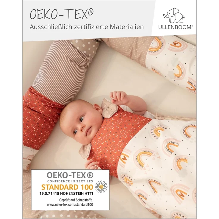ULLENBOOM ® Baby Kuschelschlange 400x13 cm Regenbogen (Made in EU) - Kuschelschnecke in vielen Farben und Größen, Bezug: 100% OEKO-TEX Baumwolle, Nackenrolle – Bild 2