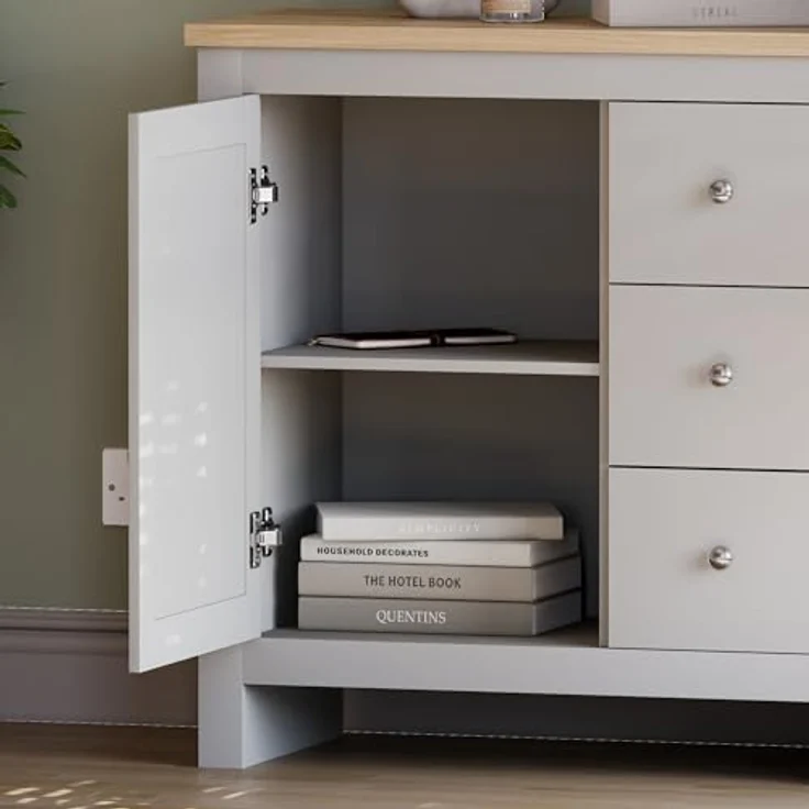 Vida Designs Arlington Sideboard mit 3 Schubladen und Tür Schrank Anrichte Aufbewahrung MDF Möbel Grau – Bild 6