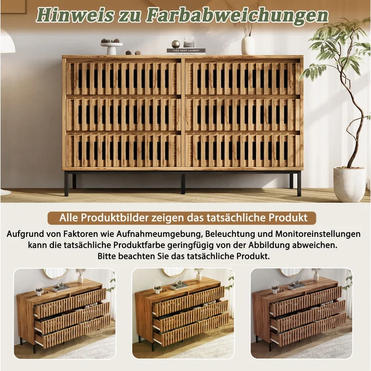 DESVIAE Sideboard Holzfarbe aus MDF/Spanplatte – 120x81x40 cm – 6 Schubladen – Bild 5