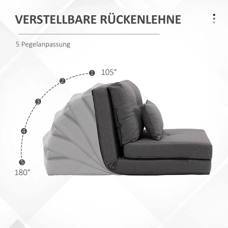 HOMCOM Schlafsofa mit verstellbarer Rückenlehne, Zierkissen, Bodensofa 1 Teile, für Wohnzimmer, Schlafzimmer, Leinen, Dunkelgrau – Bild 3