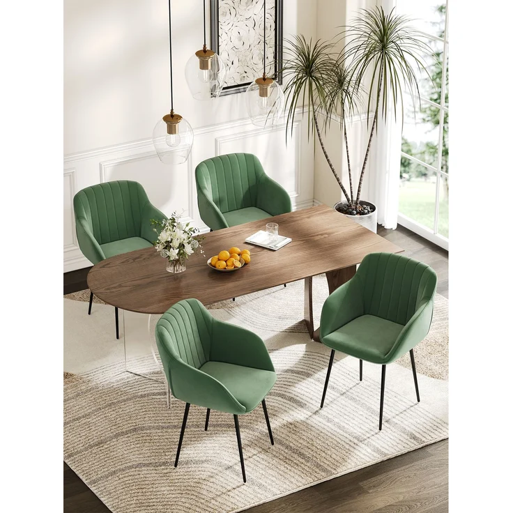 GOEURVANT 711 Esszimmerstühle 4er-Set mit Armlehnen, Samt - Waldgrün – Bild 2